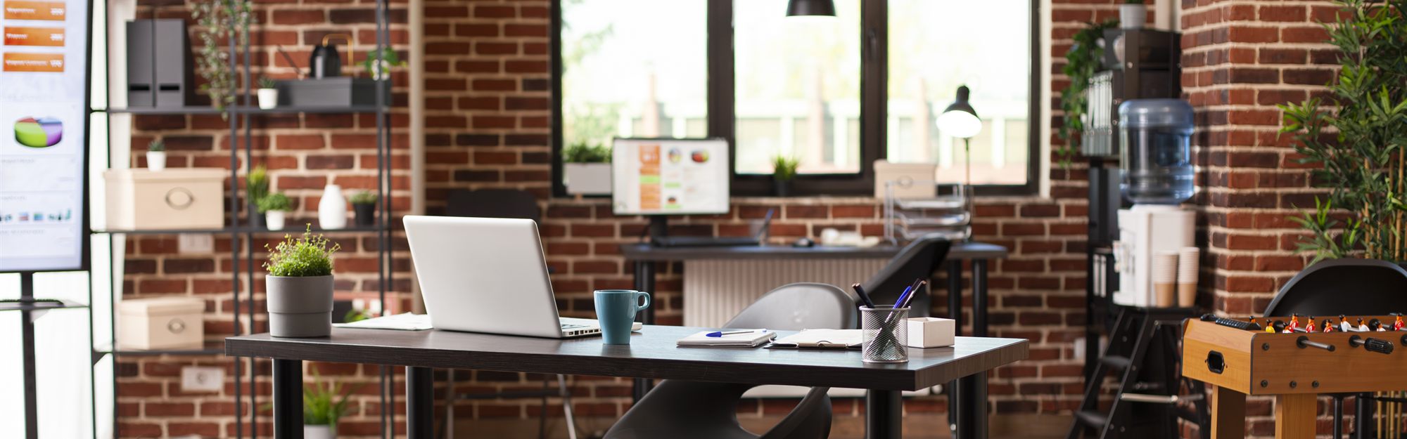 A bright, modern office workspace