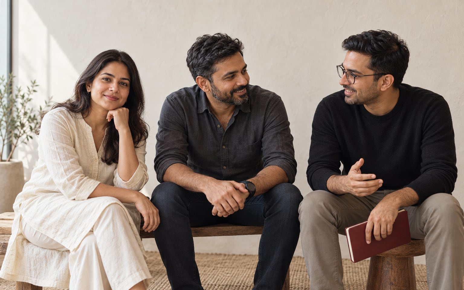 Three members of the Capnix team in conversation in the studio