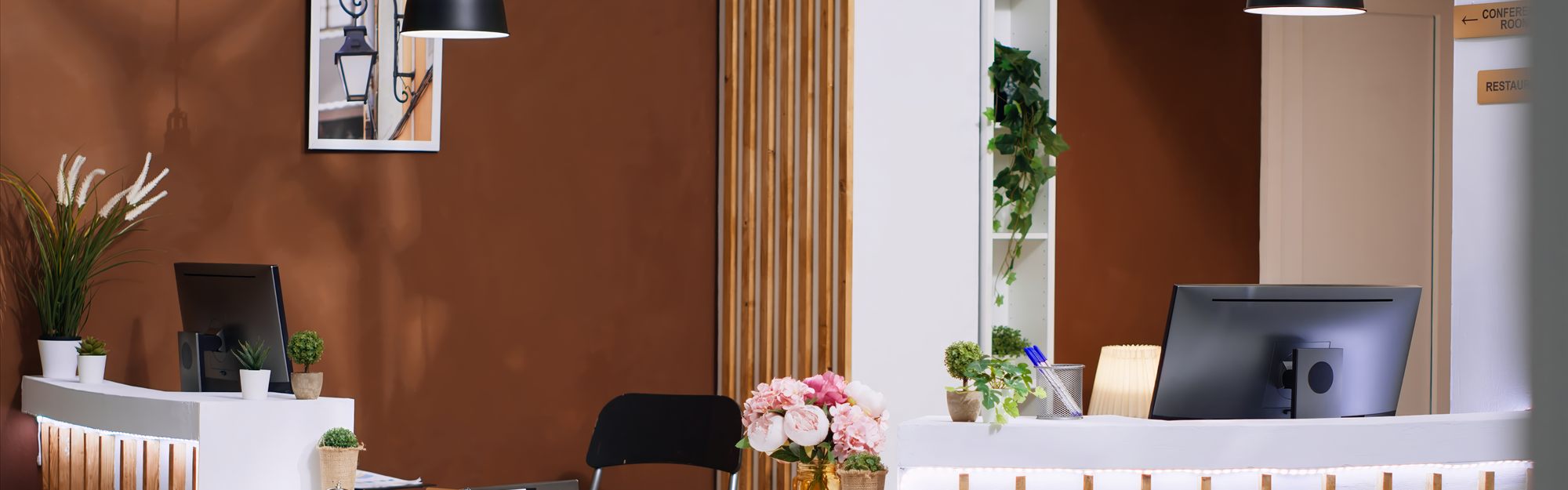 A welcoming office reception desk