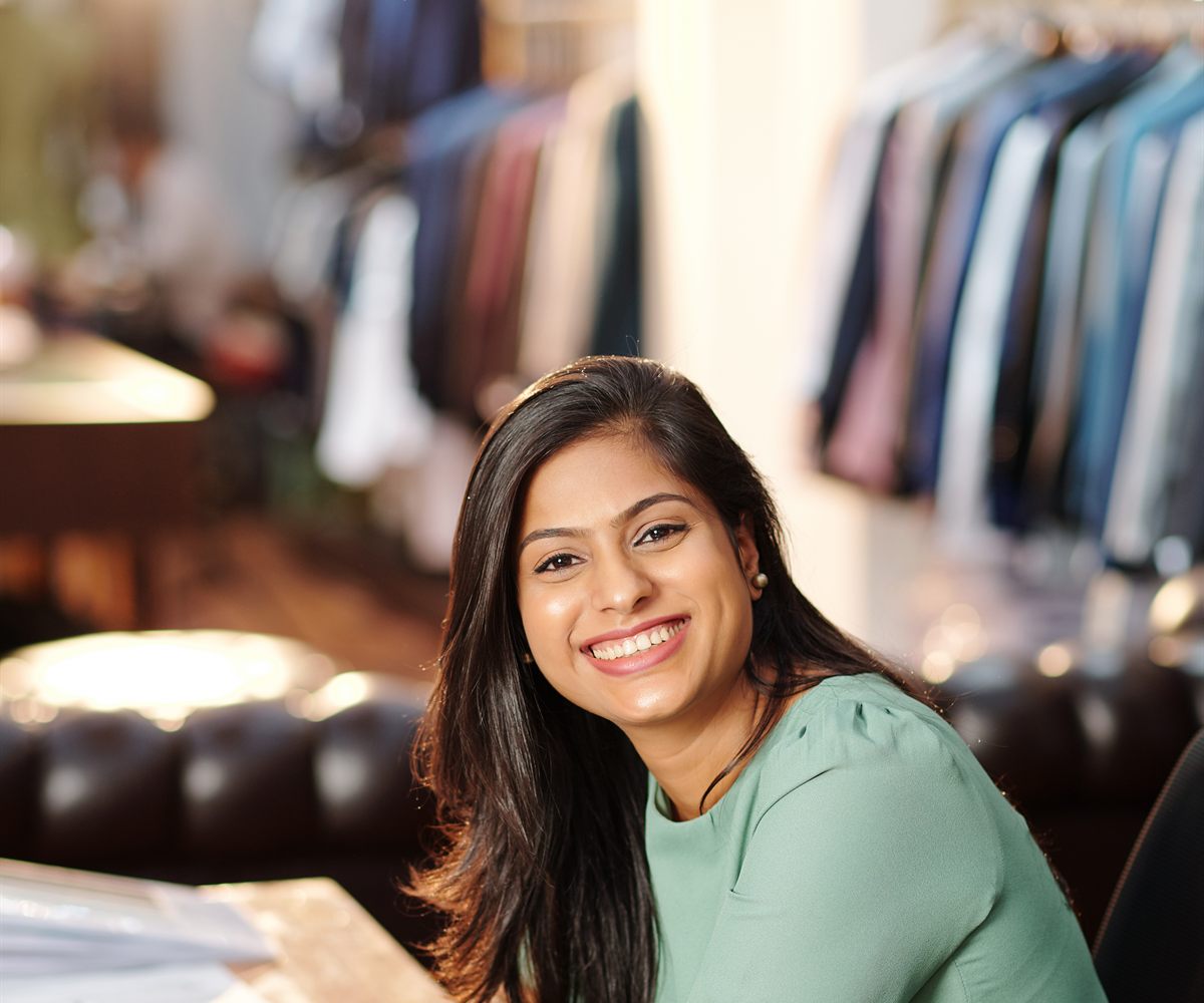 A small-business owner working in her studio